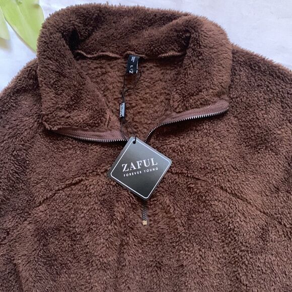 🌟nwt ZAFUL Half Zip Plush Cropped Sweatshirt🌟 - Picture 6 of 12